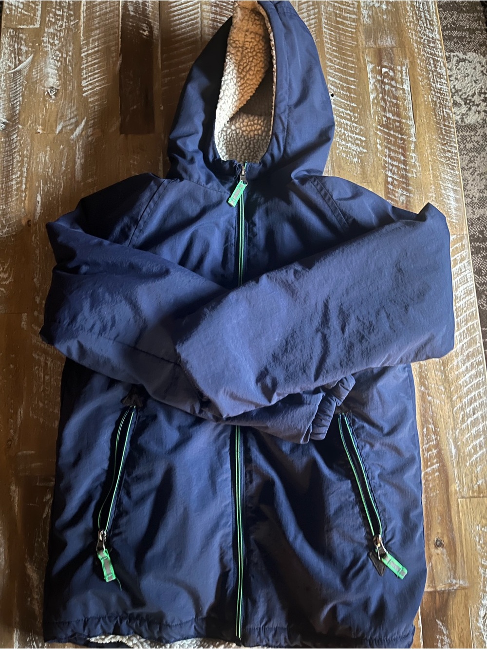Kids Mini Boden Navy Blue Hooded Jacket with Sherpa Lining size 11-12